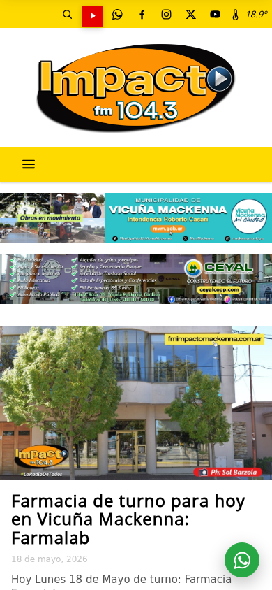 FM Impacto 104.3 - Vicu�a Mackenna, C�rdoba, Argentina - 24 horas en el aire en celular