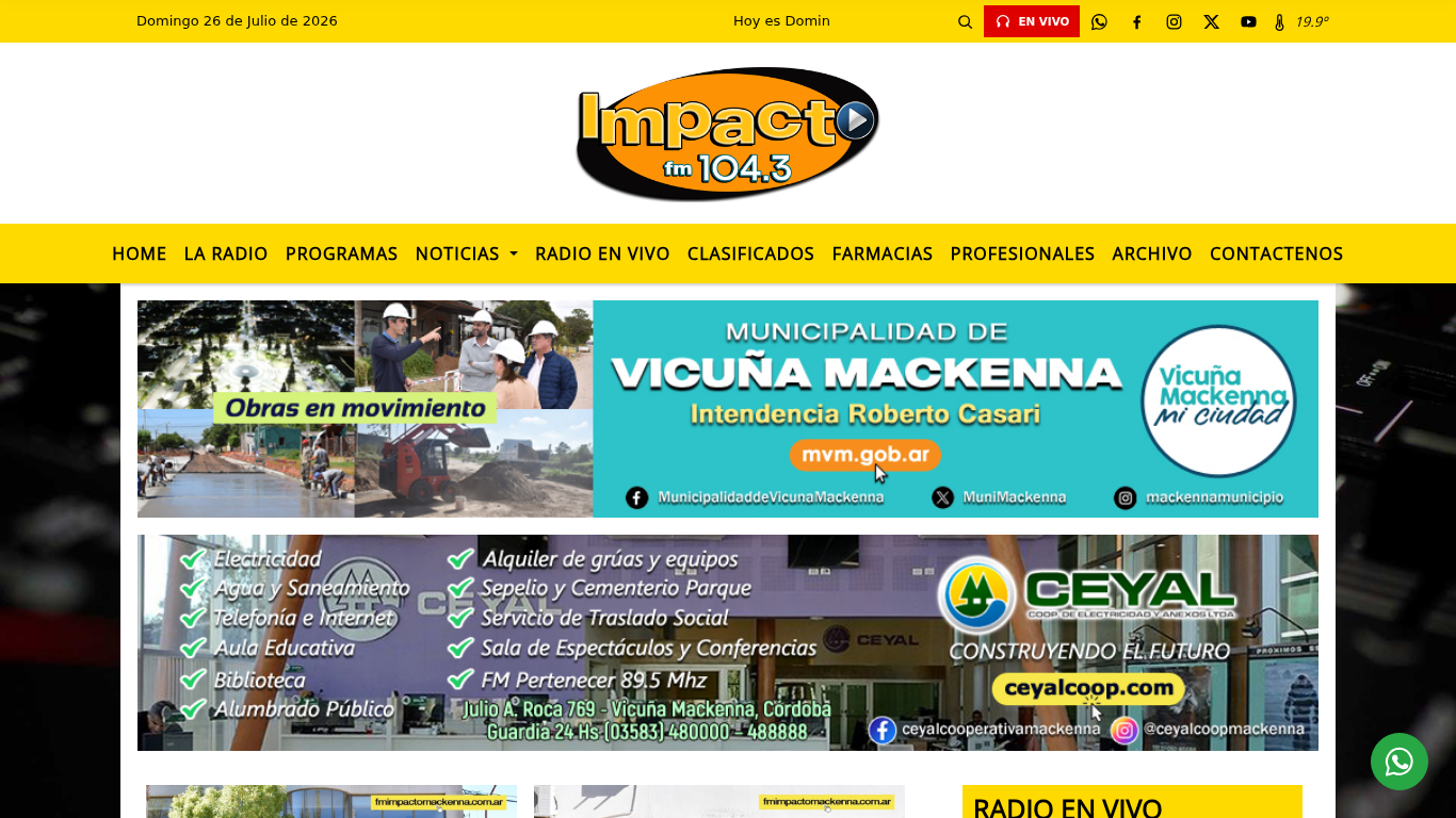 FM Impacto 104.3 - Vicu�a Mackenna, C�rdoba, Argentina - 24 horas en el aire